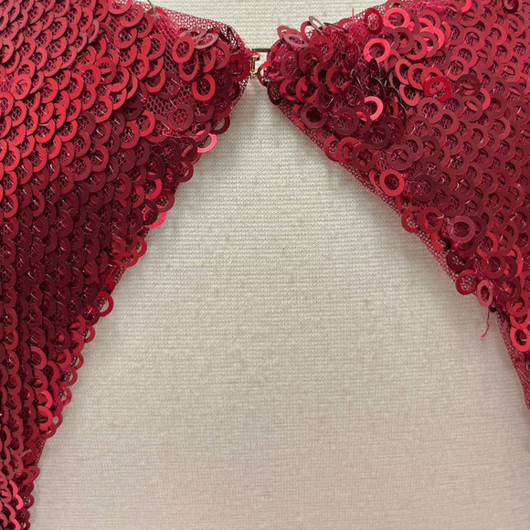 Monique Lhuillier NWT Long Sleeve Red Open Back Sequin Cocktail Mini Dress 6 - Picture 10 of 16